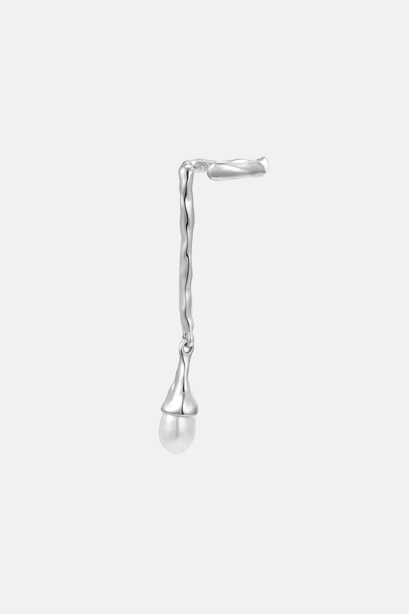 Droplet - Floating Pearl Drop Silver Ear Cuff