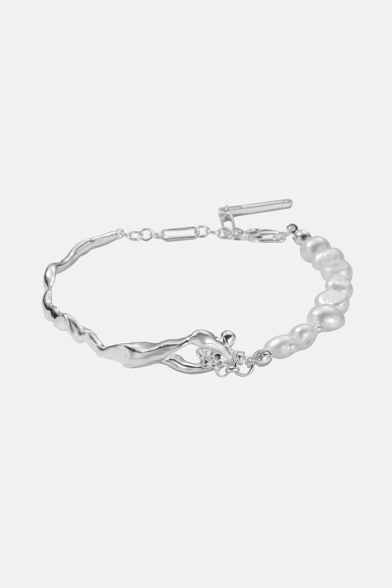 Rippling — Asymmetrical Pearl Silver Bracelet