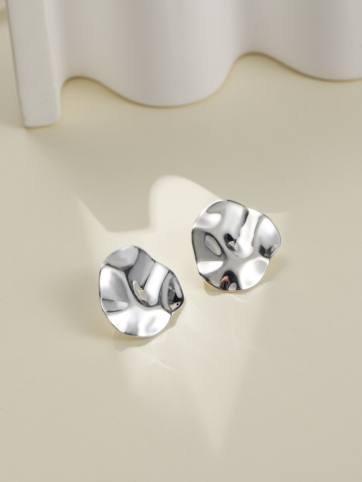 Ruffling - Crumpled Statement Silver Earrings