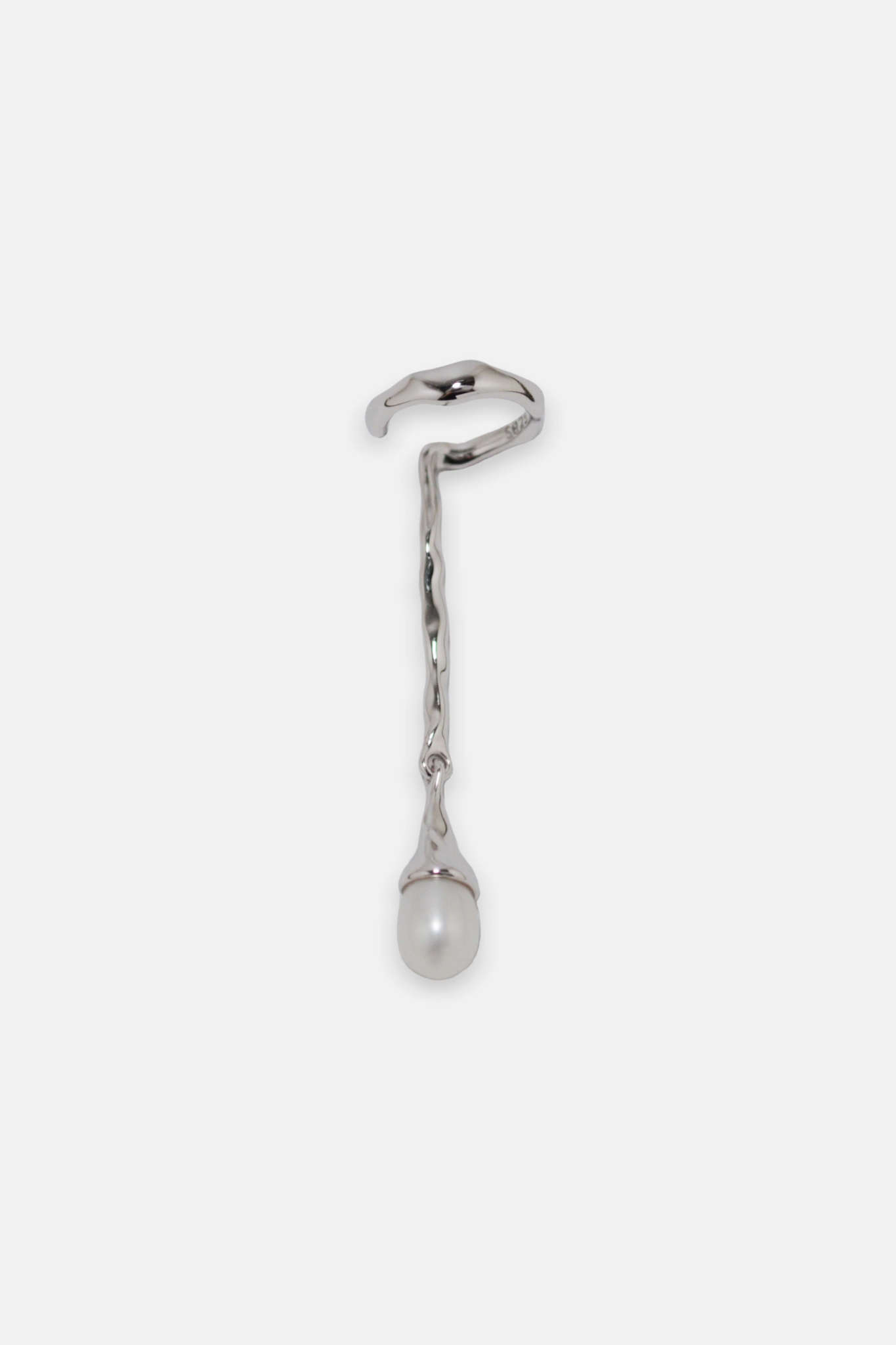 Droplet - Floating Pearl Drop Silver Ear Cuff