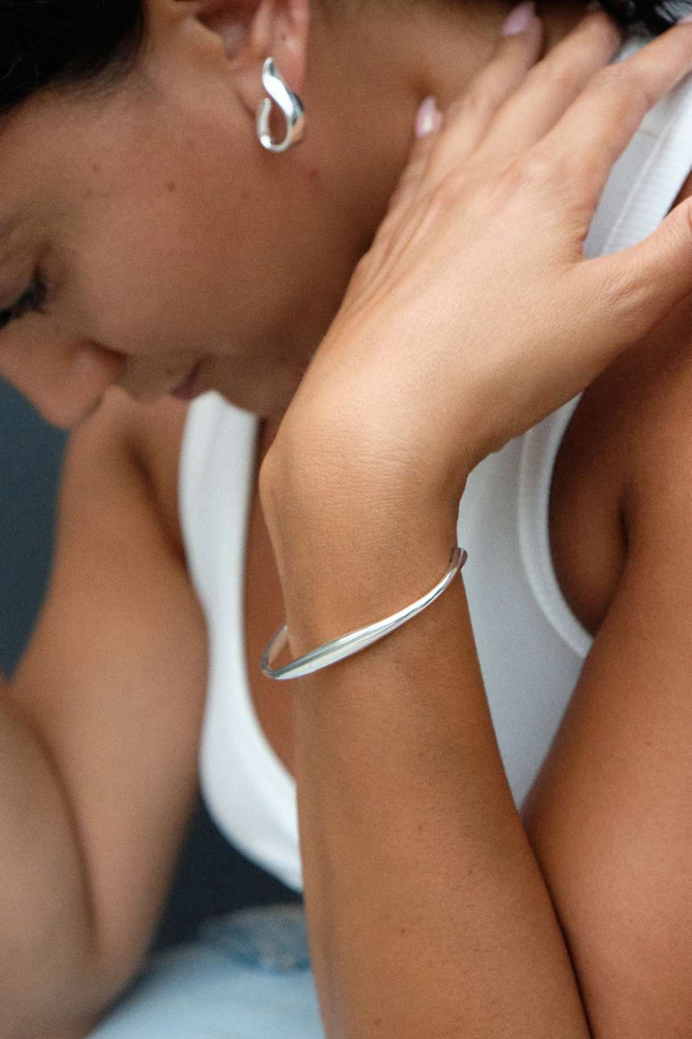 Evolving - Irregular Curvy Sterling Silver Bangle Bracelet