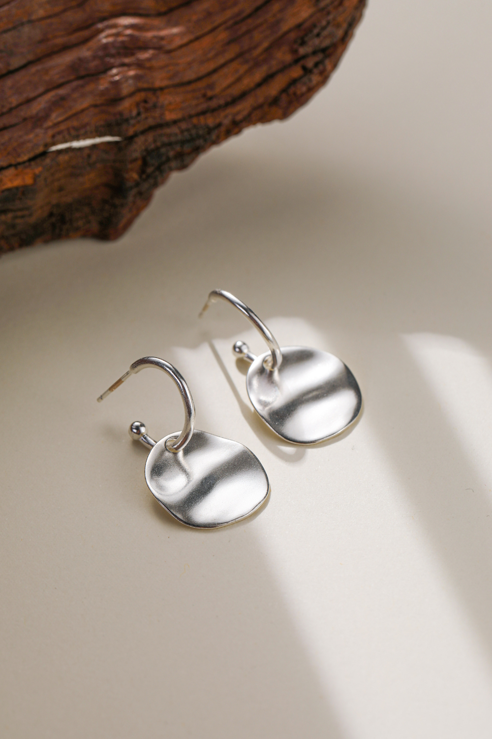 Flowing — Wavy Disc Drop Earrings Sterling Silver