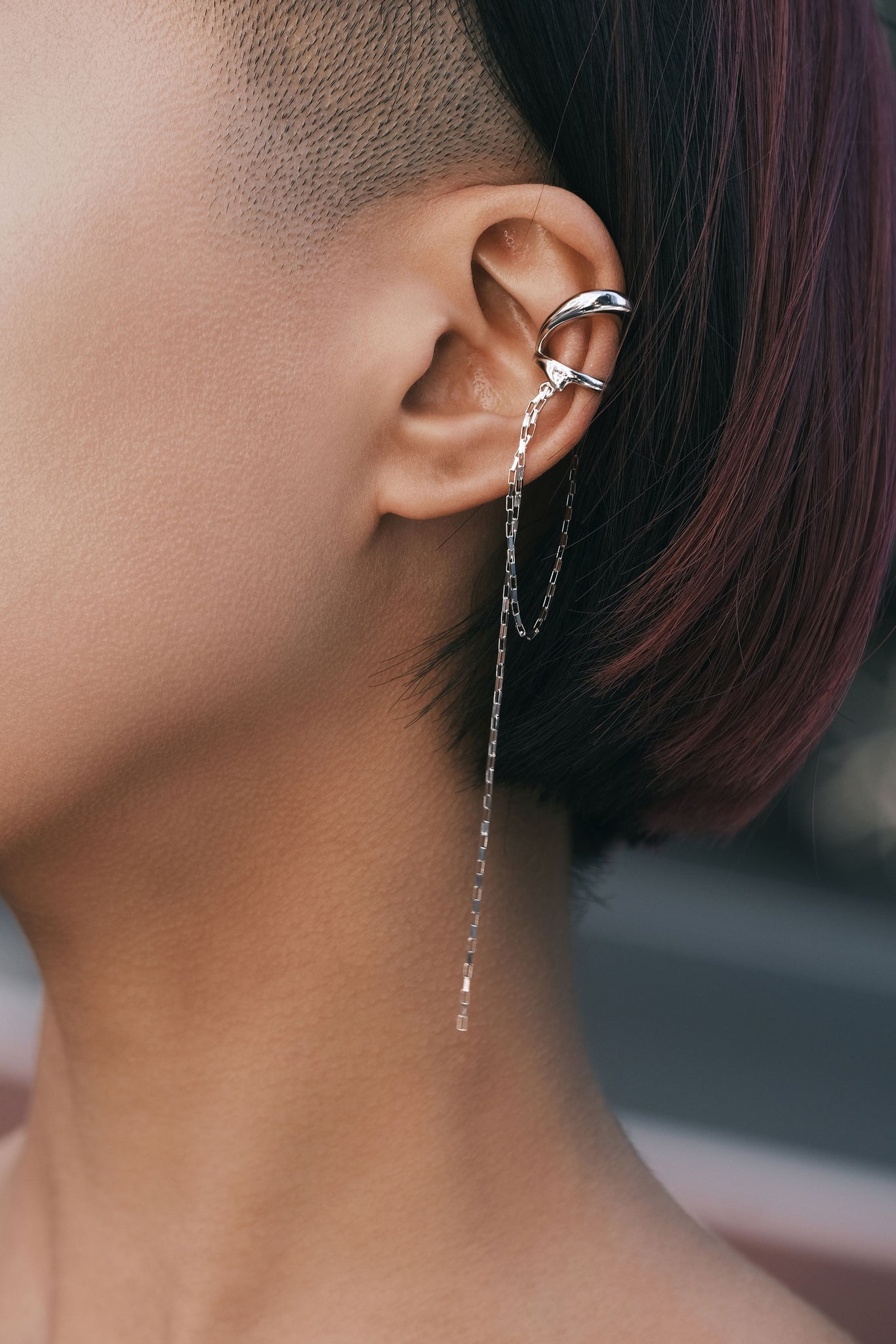 Waterfall - Silver Fringe Drop Chain Ear Cuff